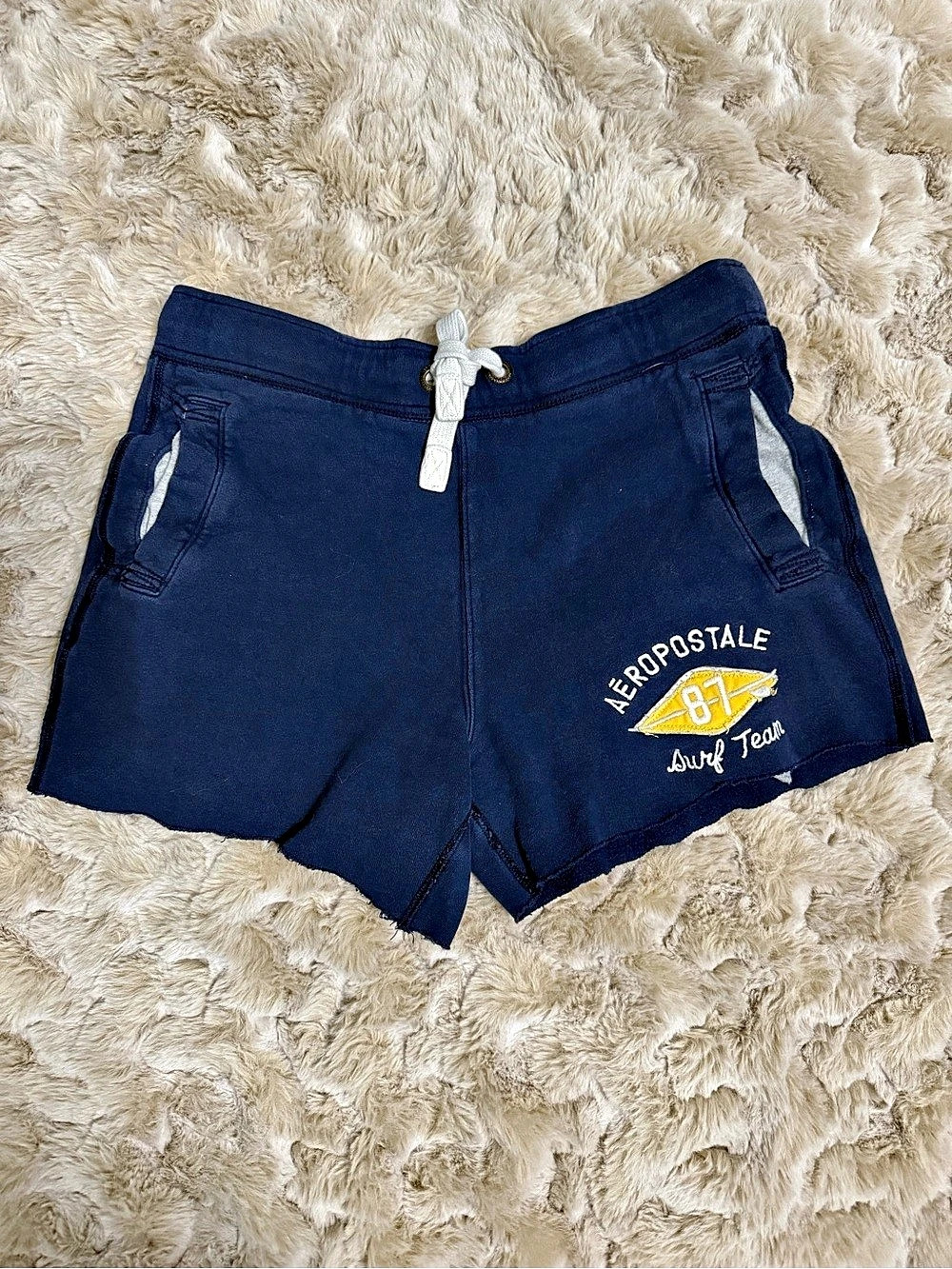 Y2K Aeropostale Surf Team 87 Raw Hem Fleece Sweatshorts Blue Small